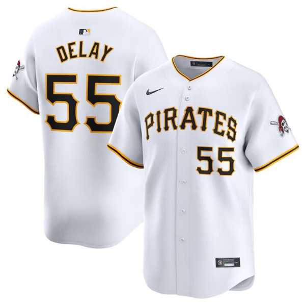 Men%27s Pittsburgh Pirates #55 Jason Delay White Home Limited Baseball Stitched Jersey Dzhi->pittsburgh pirates->MLB Jersey